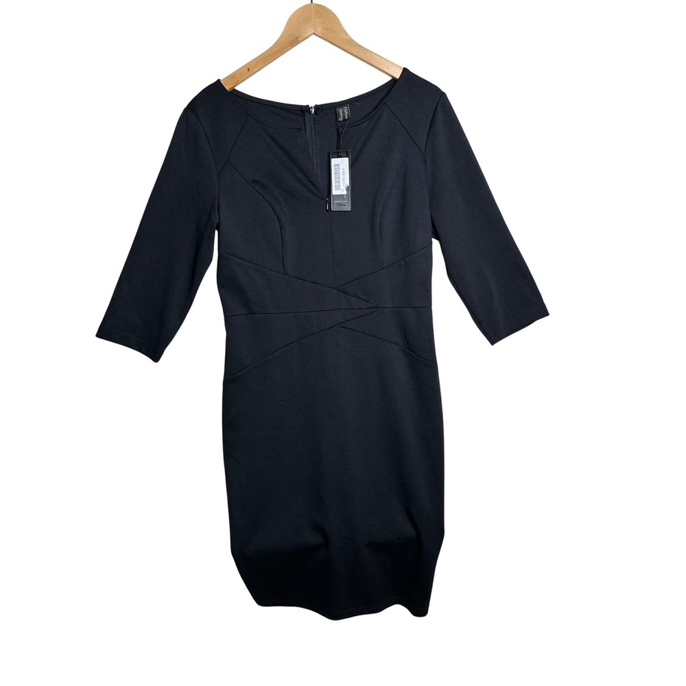 NWT VFSHOW Front Zipper Crisscross Waist Sheath Pencil Dress size Large Black